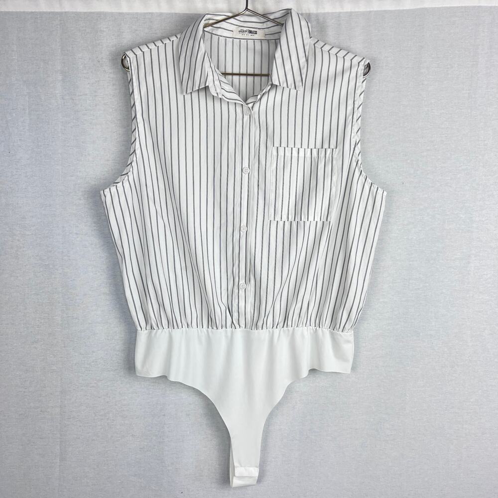 4th & Reckless Bodysuit Fancott Poplin Shirt White Stripe Office Siren Corpcore